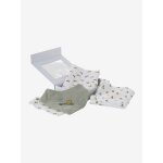 Coffret cadeau naissance 4 pices : 2 bavoirs + 1 lange + 1 protge - carnet multicolore