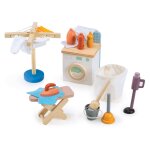 Coffret - jeu de lessive en bois pour poupes machine  laver, fer et aspirateur miniatures multicolore ...