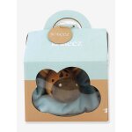 Coffret de naissance chaussons + doudou � vert d'eau