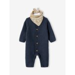 Coffret naissance mixte combinaison manches longues tricot + foulard anthracite