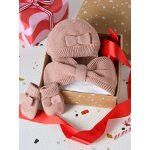 Coffret no�l b�b� bonnet snood moufles rose poudr�