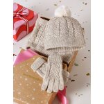Coffret nol fille bonnet + snood + moufles / gants beige chin