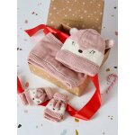 Coffret nol fille bonnet + snood + moufles / mitaines bichette rose poudr