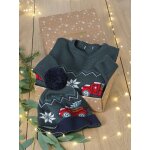 Coffret de nol pull jacquard + bonnet  pompon garon vert sapin