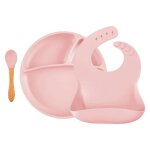 Coffret repas comme un grand assiette cuillre bavoir rose clair