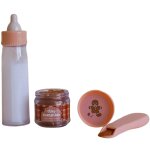 Coffret repas petit pot et biberon magiques pour poup�e pain d'�pices blanc, marron, rose