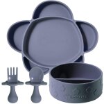 Coffret repas en silicone ventouse 4 pices gris