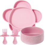 Coffret repas en silicone ventouse 4 pices rose