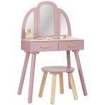 Coiffeuse en bois rose avec miroir  trois volets rose