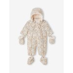 Combi - pilote imprime double fausse fourrure bb moufles et chaussons amovibles cru