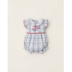 Combi - short avec carreaux et broderies blanc