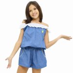 Combi - short Été col Élastique dentelle lolita bleu Combi - short Été col Élastique dentelle lolita bleu
