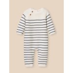 Combinaison b�b� en coton biologique et laine rayure marine / ecru
