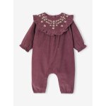 Combinaison bb en velours avec col brod et volant aubergine
