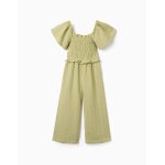 Combinaison en coton � jambe large et broderie anglaise vert clair