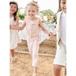 Combinaison longue c�r�monie en gaze de coton fille col en broderie anglaise rose p�le