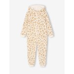 Combinaison pyjama léopard fille en sherpa beige Combinaison pyjama léopard fille en sherpa beige