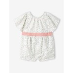Combinaison short b�b� fille fleuri blanc imprim�