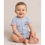 Combishort 100% coton b�b� gar�on fond blanc raye bleu blanchi