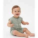 Combishort 100% coton b�b� mixte fond blanc casse raye kaki