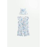Combishort bébé + chapeau en gaze de coton océan d'amour ecru Combishort bébé + chapeau en gaze de coton océan d'amour ecru