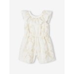 Combishort crmonie brod fleurs irises fille blanc