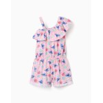 Combishort en coton avec motif stitch et volants rose clair