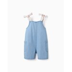 Combishort en jean avec bretelles � motif floral bleu