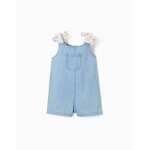 Combishort en jean avec bretelles � motif floral bleu