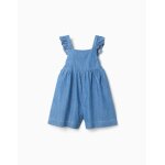 Combishort en jean � jambe large avec bretelles volant�es bleu clair