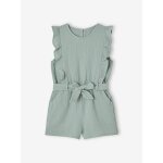 Combishort  volants en gaze de coton fille vert sauge