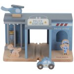 Commissariat de police en bois bleu, blanc, beige