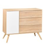 Commode 1 porte 3 tiroirs en bois - seventies blanc / marron