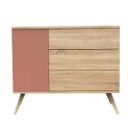 Commode 1 porte et 3 tiroirs - seventies marron / orange
