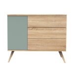 Commode 1 porte et 3 tiroirs - seventies marron / vert