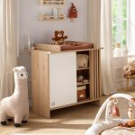 Commode 1 porte colore et 3 niches avec claustra en bois dcor chne suave - tokyo blanc / marron