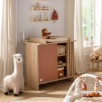 Commode 1 porte colore et 3 niches avec claustra en bois dcor chne suave - tokyo rouge / marron