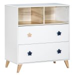 Commode 2 tiroirs 2 niches boutons toile - oslo blanc