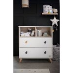 Commode 2 tiroirs 2 niches boutons goutte - oslo blanc Commode 2 tiroirs 2 niches boutons goutte - oslo blanc