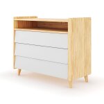 Commode 3 tiroirs bois massif peter bois et blanc Commode 3 tiroirs bois massif peter bois et blanc