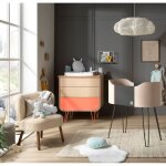 Commode 3 tiroirs pieds m�tal - bambin marron / orange