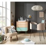 Commode 3 tiroirs pieds m�tal - bambin marron / vert