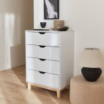 Commode blanche scandinave - floki - chiffonnier avec pieds en bois de sapin, 4 tiroirs, 60x40x90cm blanc ...