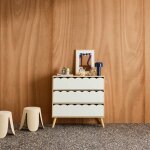 Commode enfant d�cor bois 3 tiroirs, pieds bois de pin - 80 x 30 x 79 cm - azur blanc