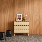 Commode enfant d�cor bois 3 tiroirs, pieds bois de pin - 80 x 30 x 79 cm - azur naturel