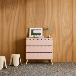 Commode enfant d�cor bois 3 tiroirs, pieds bois de pin - 80 x 30 x 79 cm - azur rose