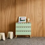 Commode enfant d�cor bois 3 tiroirs, pieds bois de pin - 80 x 30 x 79 cm - azur vert