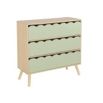 Commode enfant d�cor bois 3 tiroirs, pieds bois de pin - 80 x 30 x 79 cm - azur vert