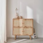 Commode enfant effet bois et cannage 4 portes bohème naturel Commode enfant effet bois et cannage 4 portes bohème naturel