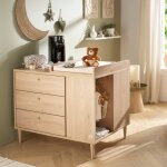 Commode - lot bb avec rangements 3 faces - ilot bebe marron